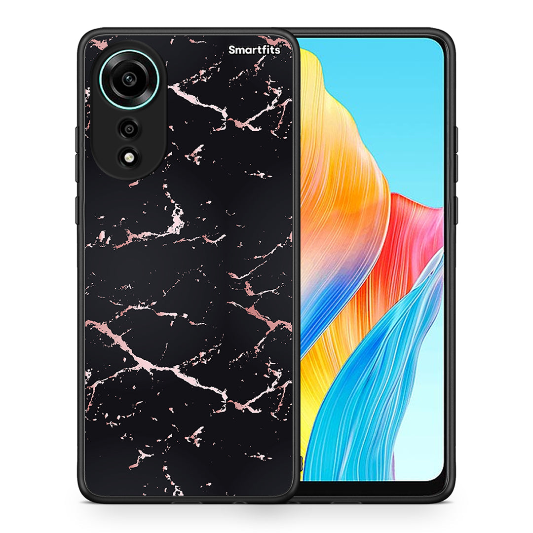 Θήκη Oppo A78 4G Black Rosegold Marble από τη Smartfits με σχέδιο στο πίσω μέρος και μαύρο περίβλημα | Oppo A78 4G Black Rosegold Marble case with colorful back and black bezels