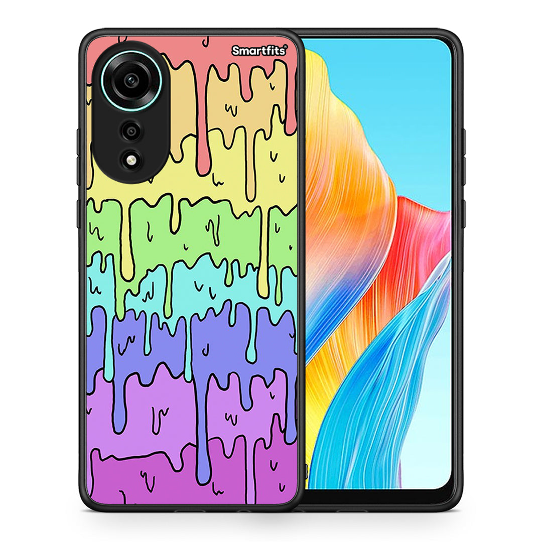 Θήκη Oppo A78 4G Melting Rainbow από τη Smartfits με σχέδιο στο πίσω μέρος και μαύρο περίβλημα | Oppo A78 4G Melting Rainbow case with colorful back and black bezels