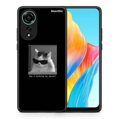 Θήκη Oppo A78 4G Meme Cat από τη Smartfits με σχέδιο στο πίσω μέρος και μαύρο περίβλημα | Oppo A78 4G Meme Cat case with colorful back and black bezels