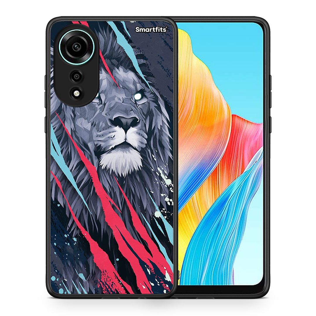 Θήκη Oppo A78 4G Lion Designer PopArt από τη Smartfits με σχέδιο στο πίσω μέρος και μαύρο περίβλημα | Oppo A78 4G Lion Designer PopArt case with colorful back and black bezels