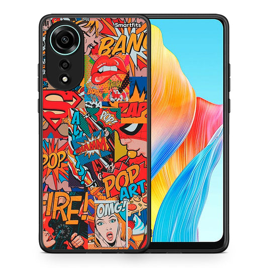 Θήκη Oppo A78 4G PopArt OMG από τη Smartfits με σχέδιο στο πίσω μέρος και μαύρο περίβλημα | Oppo A78 4G PopArt OMG case with colorful back and black bezels