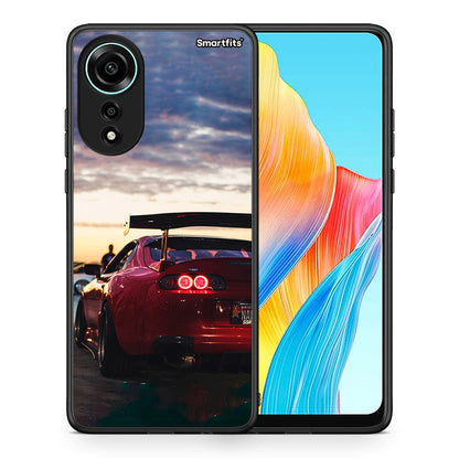Θήκη Oppo A78 4G Racing Supra από τη Smartfits με σχέδιο στο πίσω μέρος και μαύρο περίβλημα | Oppo A78 4G Racing Supra case with colorful back and black bezels