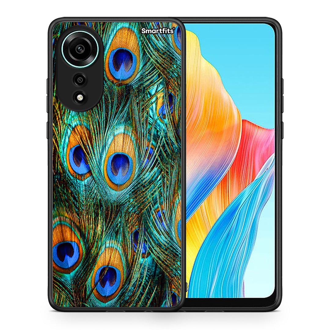 Θήκη Oppo A78 4G Real Peacock Feathers από τη Smartfits με σχέδιο στο πίσω μέρος και μαύρο περίβλημα | Oppo A78 4G Real Peacock Feathers case with colorful back and black bezels