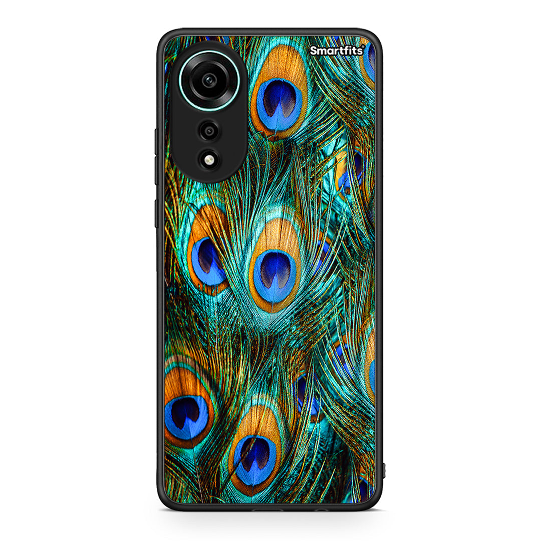 Oppo A78 4G Real Peacock Feathers θήκη από τη Smartfits με σχέδιο στο πίσω μέρος και μαύρο περίβλημα | Smartphone case with colorful back and black bezels by Smartfits