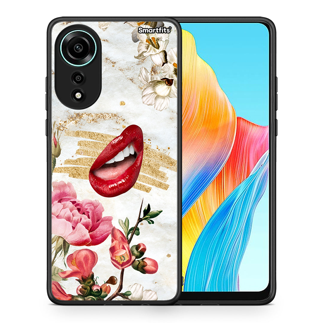 Θήκη Oppo A78 4G Red Lips από τη Smartfits με σχέδιο στο πίσω μέρος και μαύρο περίβλημα | Oppo A78 4G Red Lips case with colorful back and black bezels