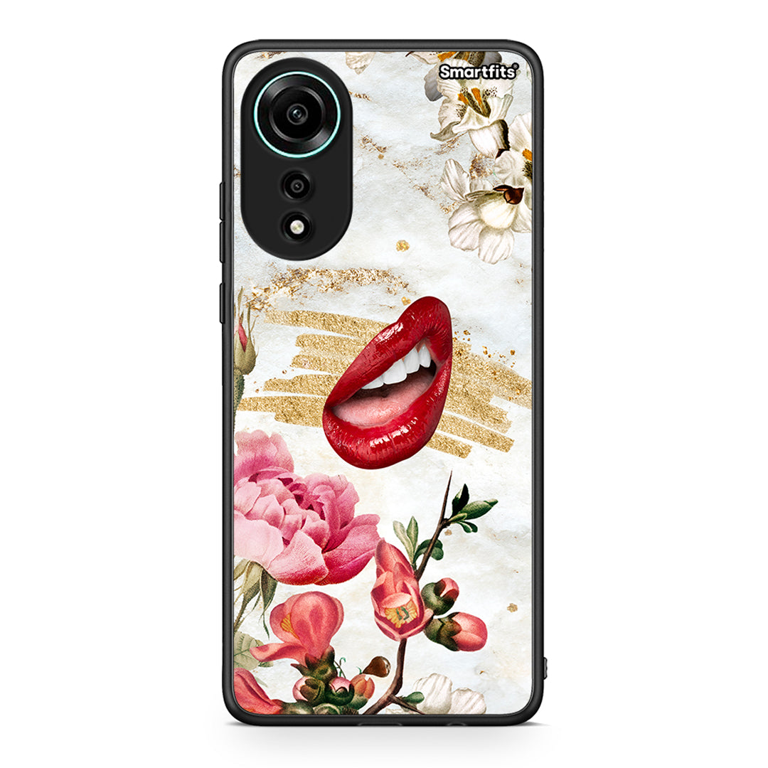 Oppo A78 4G Red Lips θήκη από τη Smartfits με σχέδιο στο πίσω μέρος και μαύρο περίβλημα | Smartphone case with colorful back and black bezels by Smartfits