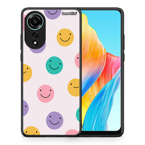 Θήκη Oppo A78 4G Smiley Faces από τη Smartfits με σχέδιο στο πίσω μέρος και μαύρο περίβλημα | Oppo A78 4G Smiley Faces case with colorful back and black bezels