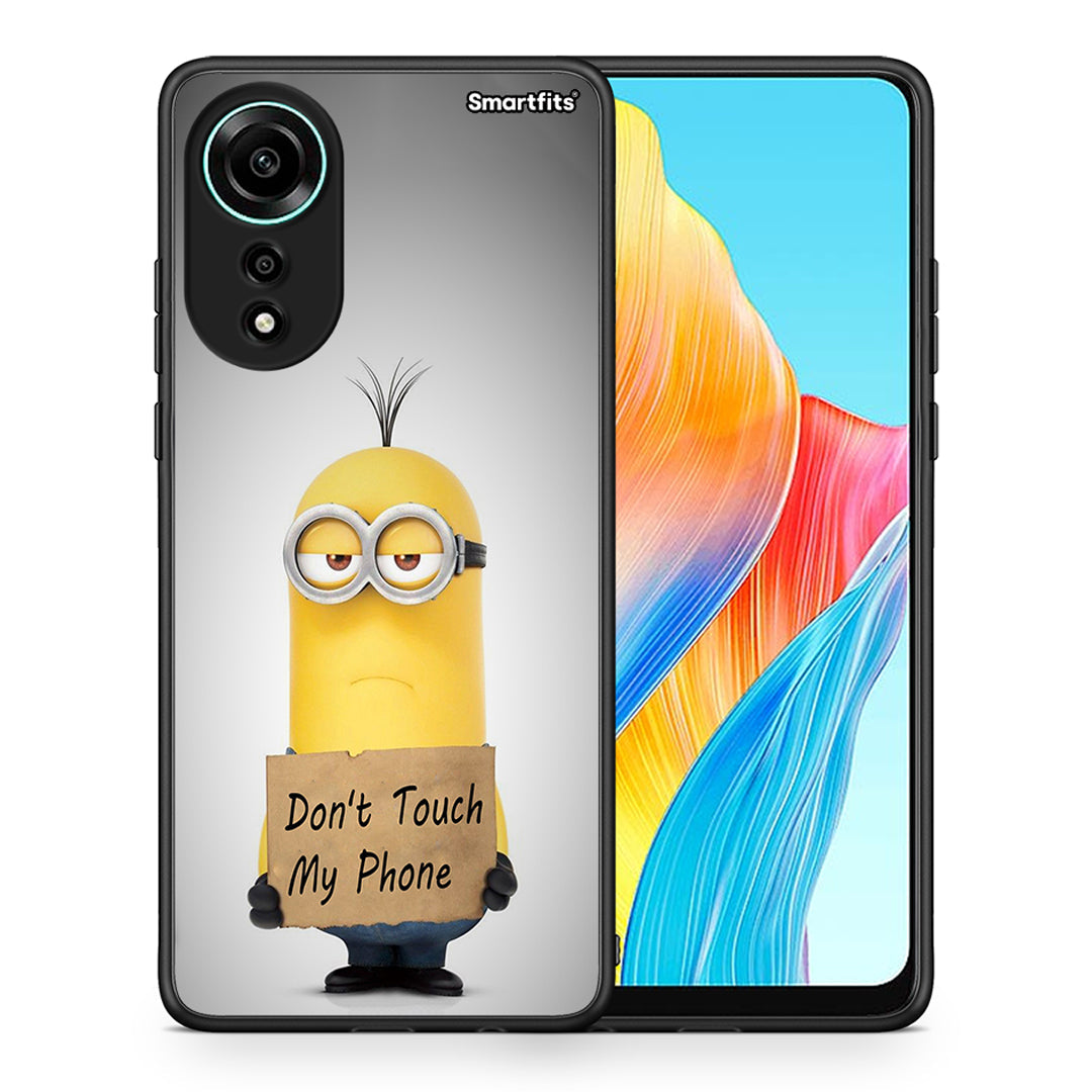 Θήκη Oppo A78 4G Minion Text από τη Smartfits με σχέδιο στο πίσω μέρος και μαύρο περίβλημα | Oppo A78 4G Minion Text case with colorful back and black bezels