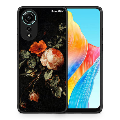 Θήκη Oppo A78 4G Vintage Roses από τη Smartfits με σχέδιο στο πίσω μέρος και μαύρο περίβλημα | Oppo A78 4G Vintage Roses case with colorful back and black bezels