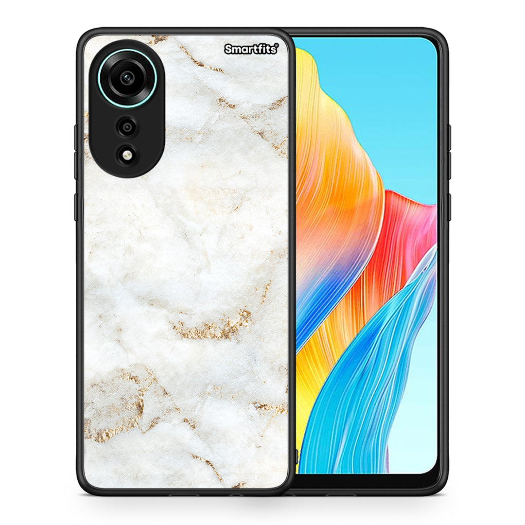 Θήκη Oppo A78 4G White Gold Marble από τη Smartfits με σχέδιο στο πίσω μέρος και μαύρο περίβλημα | Oppo A78 4G White Gold Marble case with colorful back and black bezels