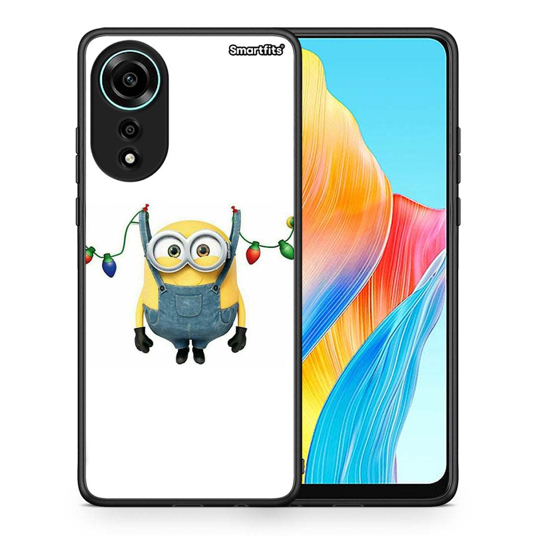 Θήκη Oppo A78 4G Xmas Minion Lights από τη Smartfits με σχέδιο στο πίσω μέρος και μαύρο περίβλημα | Oppo A78 4G Xmas Minion Lights case with colorful back and black bezels