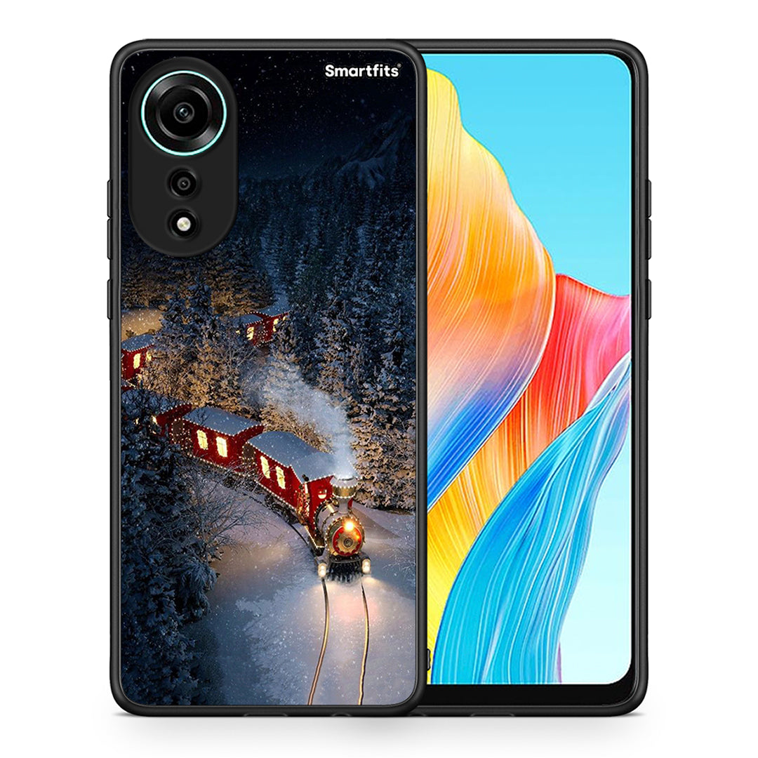 Θήκη Oppo A78 4G Xmas Train από τη Smartfits με σχέδιο στο πίσω μέρος και μαύρο περίβλημα | Oppo A78 4G Xmas Train case with colorful back and black bezels