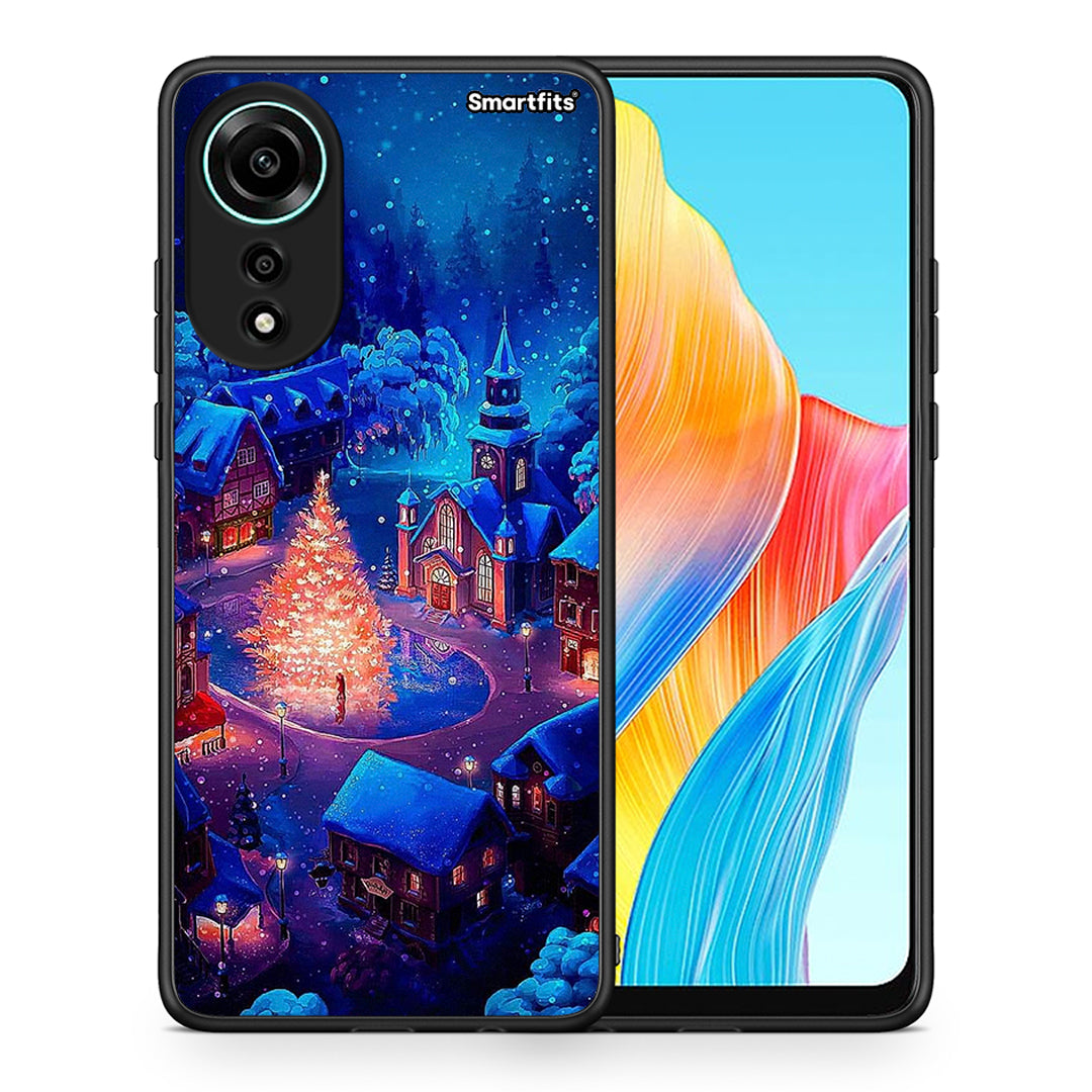 Θήκη Oppo A78 4G Xmas Village από τη Smartfits με σχέδιο στο πίσω μέρος και μαύρο περίβλημα | Oppo A78 4G Xmas Village case with colorful back and black bezels