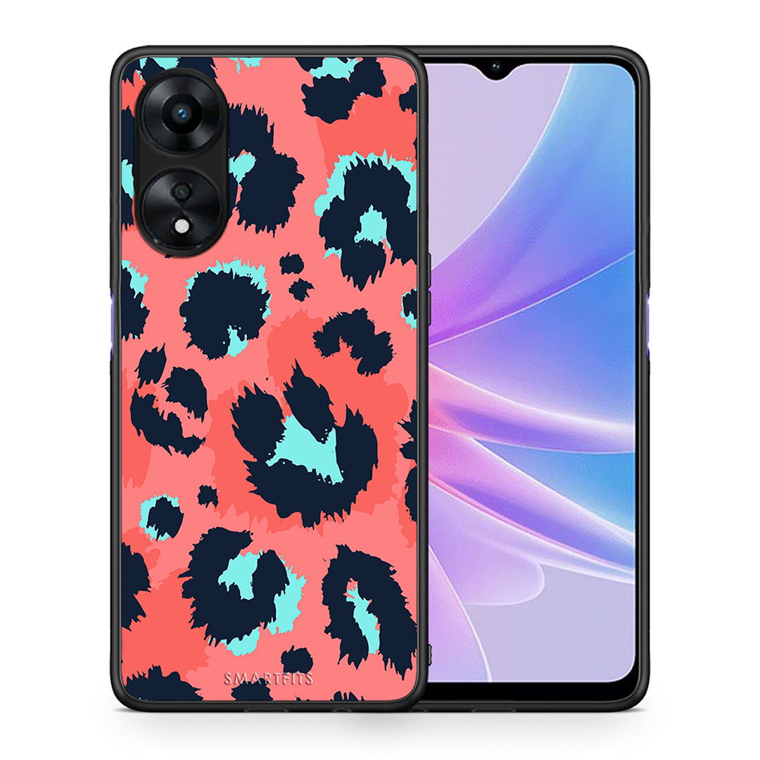 Θήκη Oppo A78 Animal Pink Leopard από τη Smartfits με σχέδιο στο πίσω μέρος και μαύρο περίβλημα | Oppo A78 Animal Pink Leopard Case with Colorful Back and Black Bezels