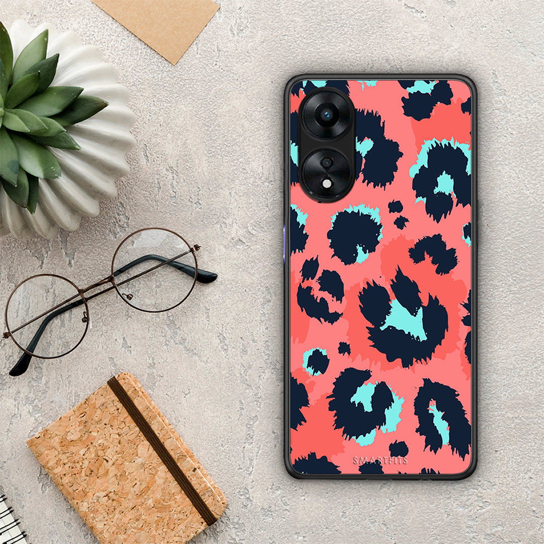 Θήκη Oppo A78 Animal Pink Leopard από τη Smartfits με σχέδιο στο πίσω μέρος και μαύρο περίβλημα | Oppo A78 Animal Pink Leopard Case with Colorful Back and Black Bezels