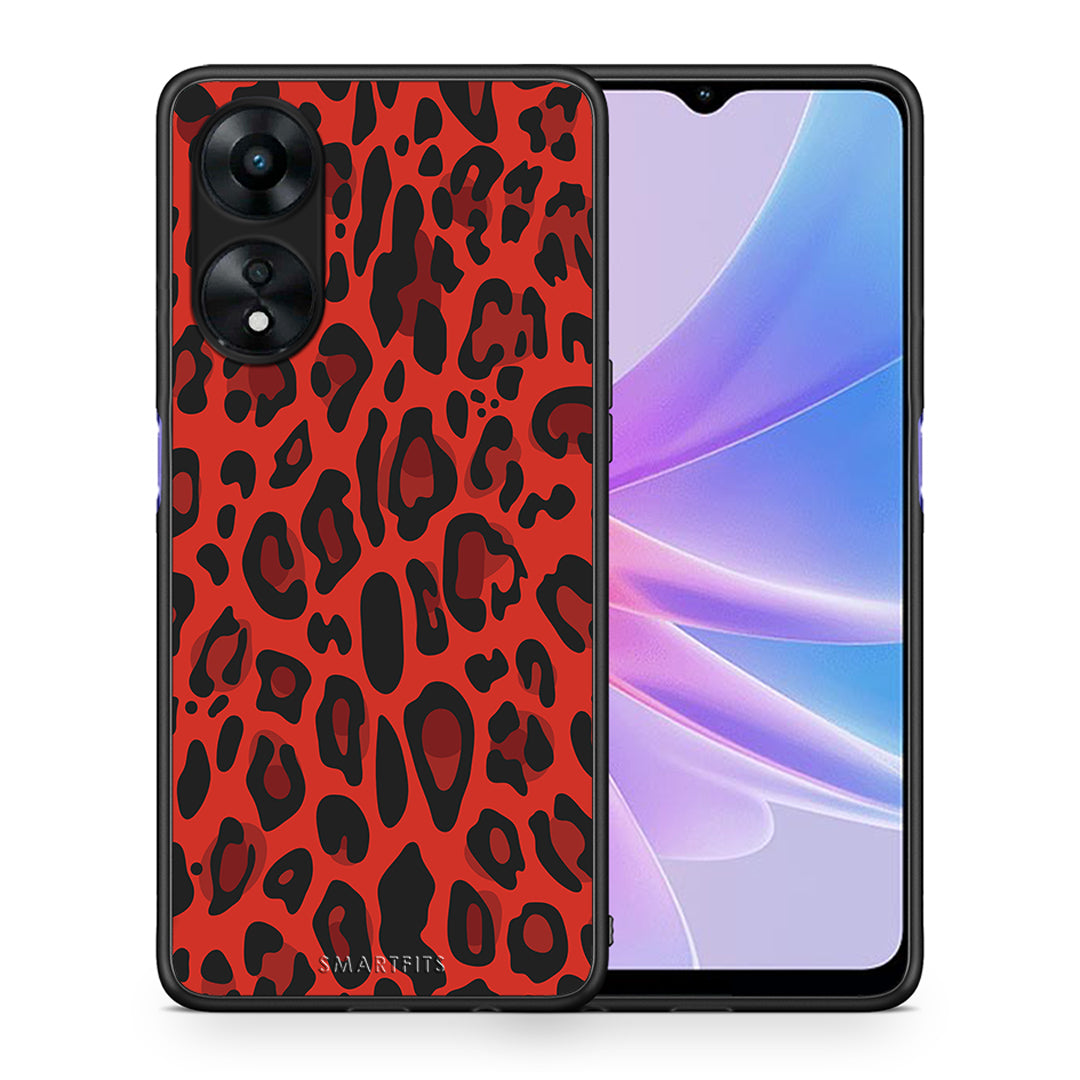 Θήκη Oppo A78 Animal Red Leopard από τη Smartfits με σχέδιο στο πίσω μέρος και μαύρο περίβλημα | Oppo A78 Animal Red Leopard Case with Colorful Back and Black Bezels