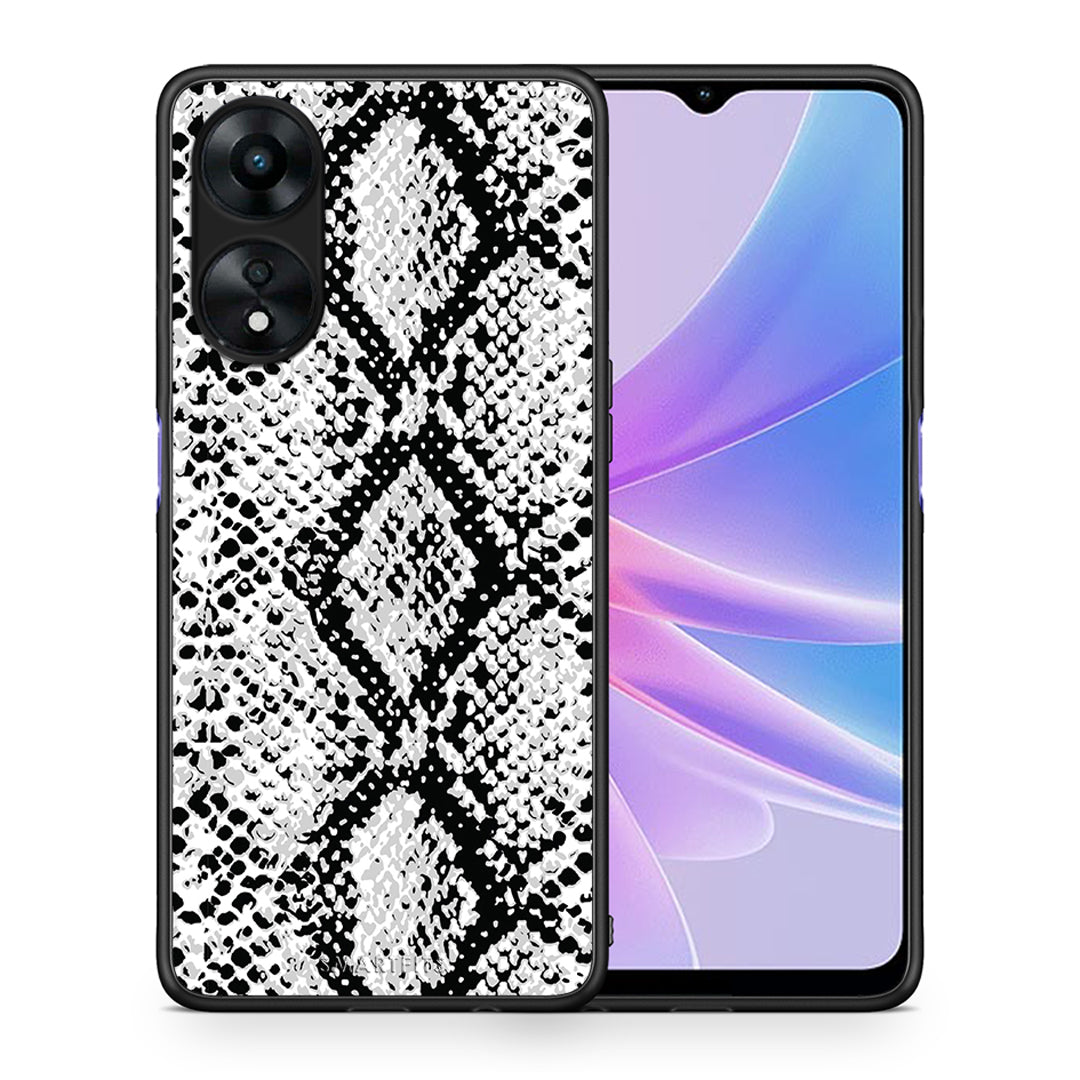 Θήκη Oppo A78 Animal White Snake από τη Smartfits με σχέδιο στο πίσω μέρος και μαύρο περίβλημα | Oppo A78 Animal White Snake Case with Colorful Back and Black Bezels