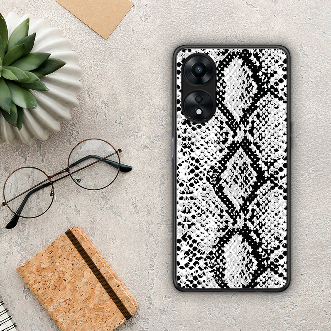 Θήκη Oppo A78 Animal White Snake από τη Smartfits με σχέδιο στο πίσω μέρος και μαύρο περίβλημα | Oppo A78 Animal White Snake Case with Colorful Back and Black Bezels