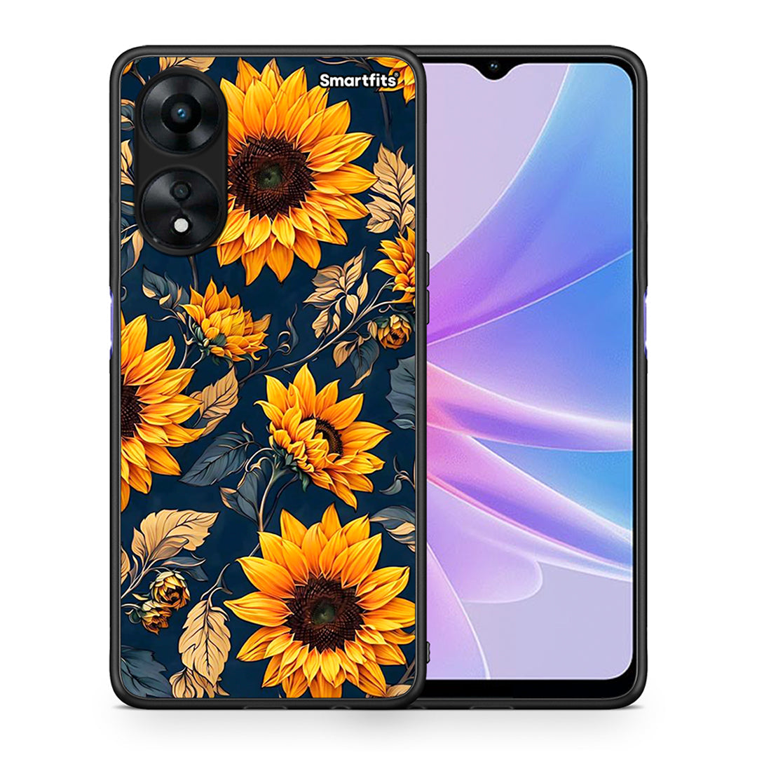 Θήκη Oppo A78 Autumn Sunflowers από τη Smartfits με σχέδιο στο πίσω μέρος και μαύρο περίβλημα | Oppo A78 Autumn Sunflowers Case with Colorful Back and Black Bezels