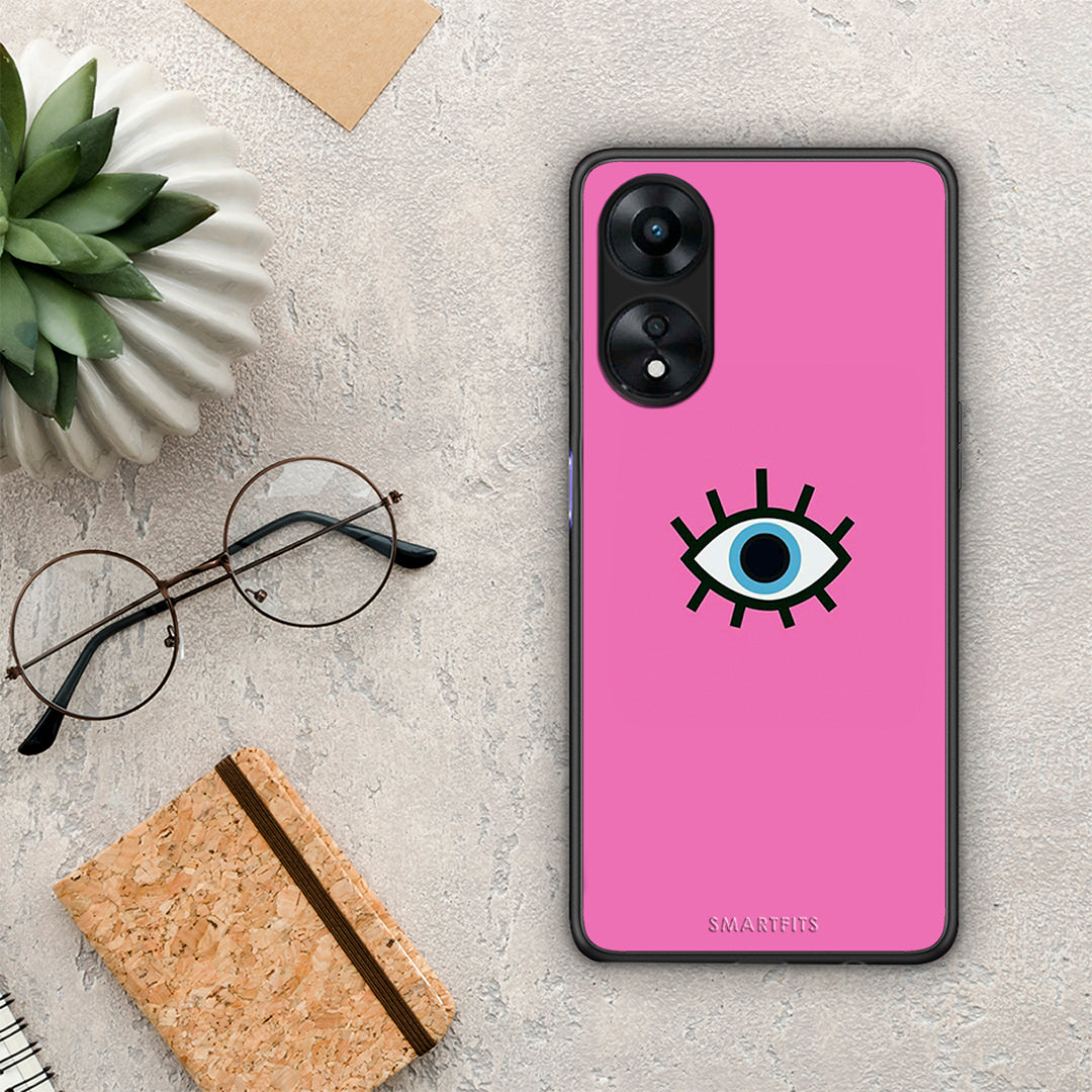 Θήκη Oppo A78 Blue Eye Pink από τη Smartfits με σχέδιο στο πίσω μέρος και μαύρο περίβλημα | Oppo A78 Blue Eye Pink Case with Colorful Back and Black Bezels