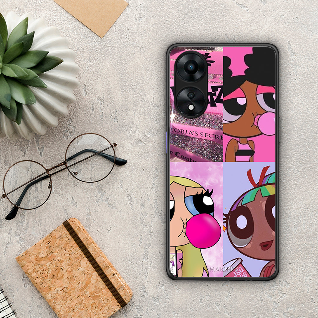 Θήκη Oppo A78 Bubble Girls από τη Smartfits με σχέδιο στο πίσω μέρος και μαύρο περίβλημα | Oppo A78 Bubble Girls Case with Colorful Back and Black Bezels