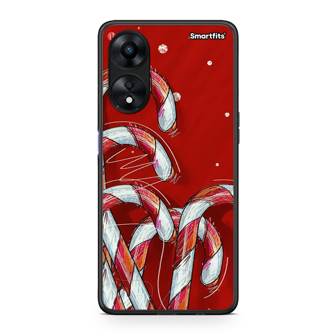 Θήκη Oppo A78 Candy Cane από τη Smartfits με σχέδιο στο πίσω μέρος και μαύρο περίβλημα | Oppo A78 Candy Cane Case with Colorful Back and Black Bezels