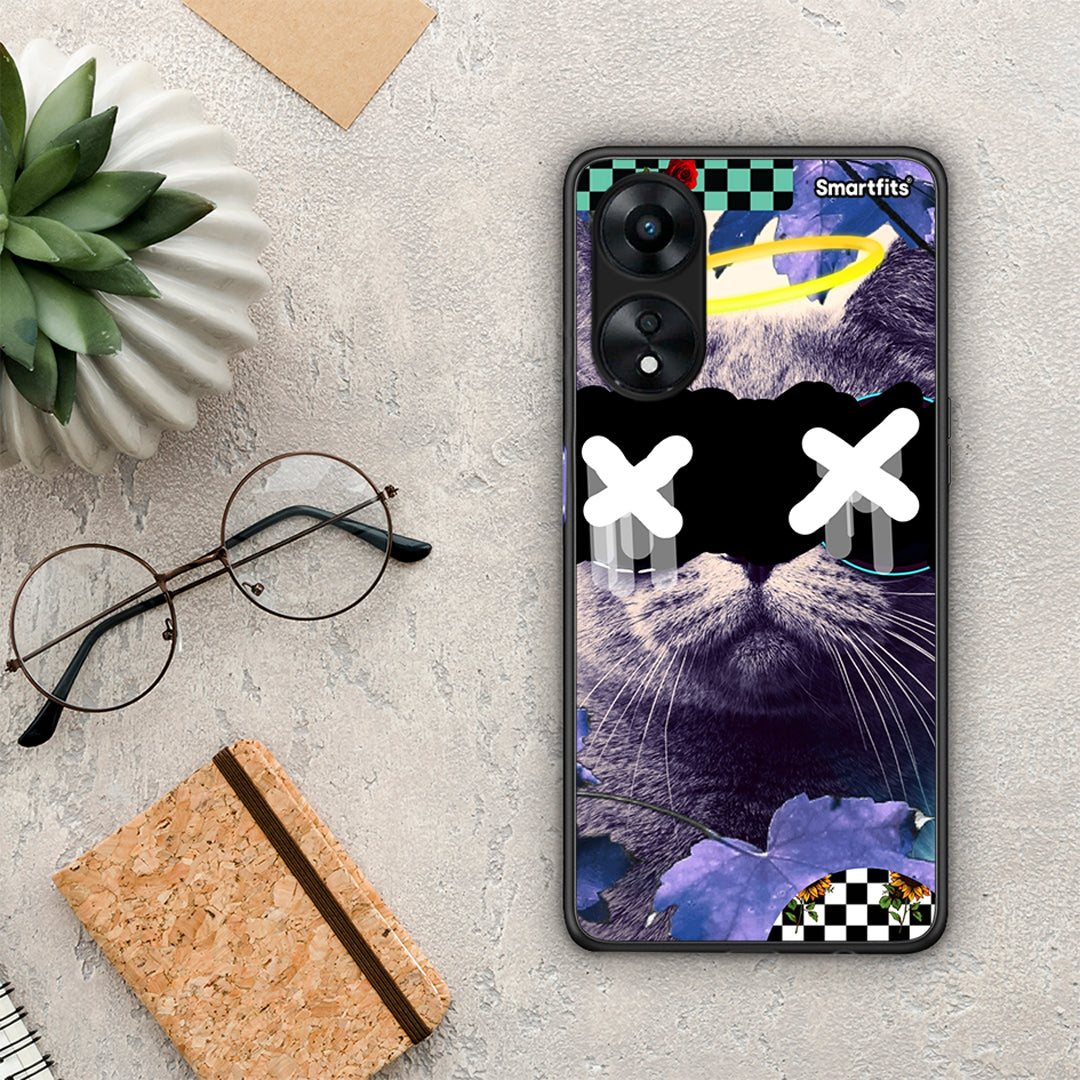 Θήκη Oppo A78 Cat Collage από τη Smartfits με σχέδιο στο πίσω μέρος και μαύρο περίβλημα | Oppo A78 Cat Collage Case with Colorful Back and Black Bezels