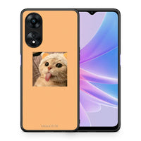 Thumbnail for Θήκη Oppo A78 Cat Tongue από τη Smartfits με σχέδιο στο πίσω μέρος και μαύρο περίβλημα | Oppo A78 Cat Tongue Case with Colorful Back and Black Bezels