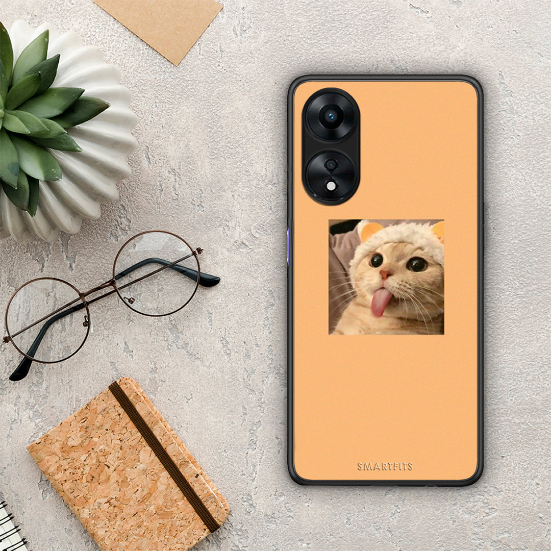 Θήκη Oppo A78 Cat Tongue από τη Smartfits με σχέδιο στο πίσω μέρος και μαύρο περίβλημα | Oppo A78 Cat Tongue Case with Colorful Back and Black Bezels