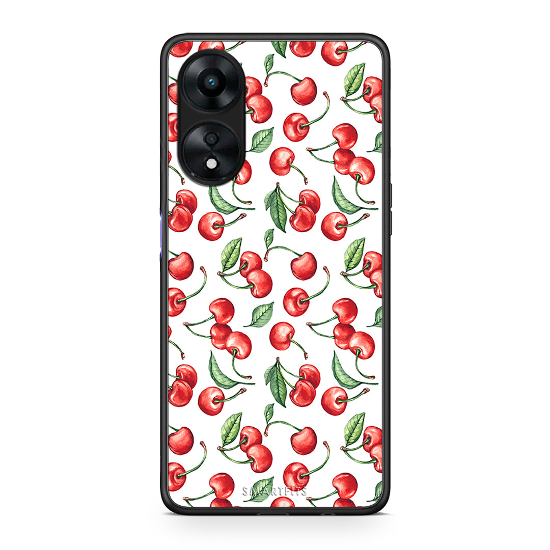 Θήκη Oppo A78 Cherry Summer από τη Smartfits με σχέδιο στο πίσω μέρος και μαύρο περίβλημα | Oppo A78 Cherry Summer Case with Colorful Back and Black Bezels