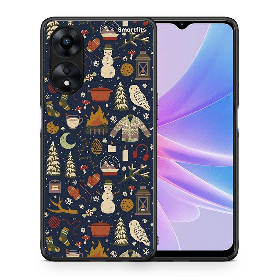 Θήκη Oppo A78 Christmas Elements από τη Smartfits με σχέδιο στο πίσω μέρος και μαύρο περίβλημα | Oppo A78 Christmas Elements Case with Colorful Back and Black Bezels