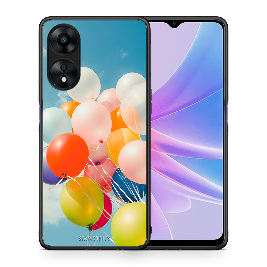 Θήκη Oppo A78 Colorful Balloons από τη Smartfits με σχέδιο στο πίσω μέρος και μαύρο περίβλημα | Oppo A78 Colorful Balloons Case with Colorful Back and Black Bezels