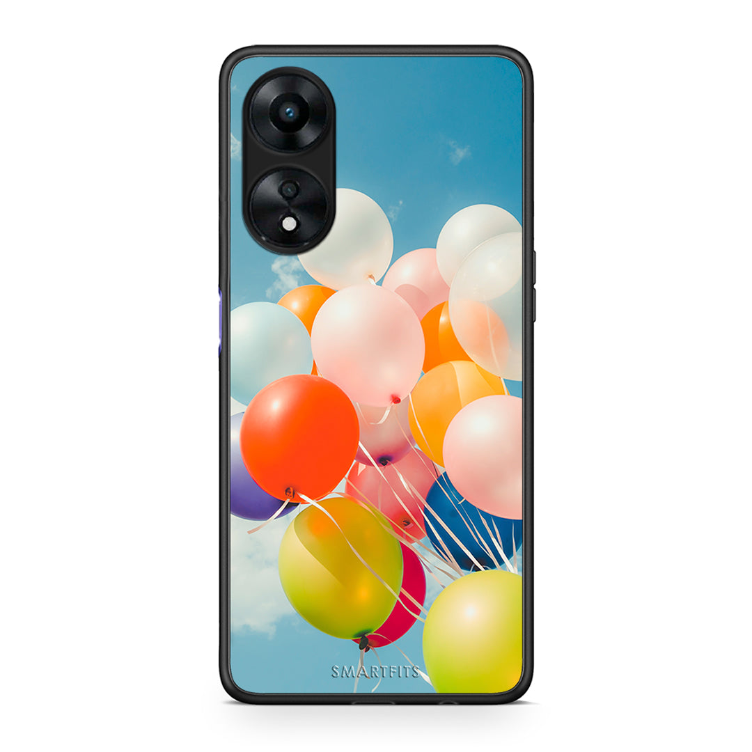 Θήκη Oppo A78 Colorful Balloons από τη Smartfits με σχέδιο στο πίσω μέρος και μαύρο περίβλημα | Oppo A78 Colorful Balloons Case with Colorful Back and Black Bezels