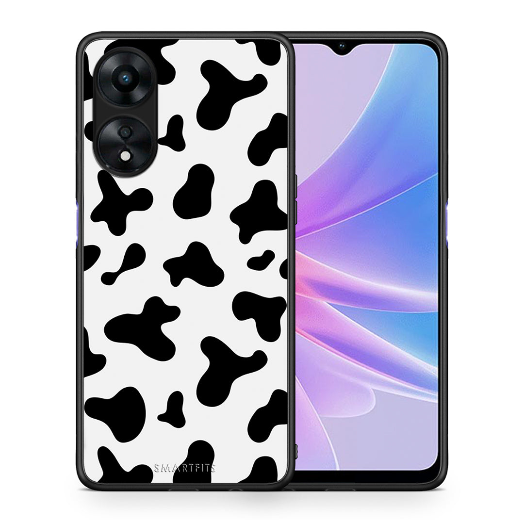 Θήκη Oppo A78 Cow Print από τη Smartfits με σχέδιο στο πίσω μέρος και μαύρο περίβλημα | Oppo A78 Cow Print Case with Colorful Back and Black Bezels