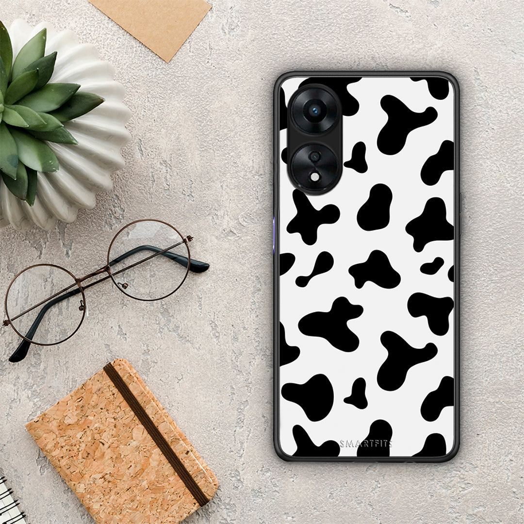 Θήκη Oppo A78 Cow Print από τη Smartfits με σχέδιο στο πίσω μέρος και μαύρο περίβλημα | Oppo A78 Cow Print Case with Colorful Back and Black Bezels