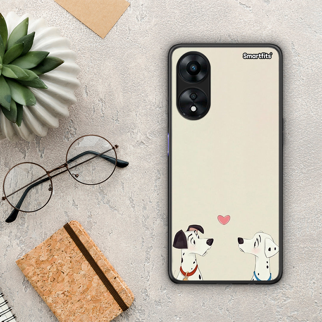 Θήκη Oppo A78 Dalmatians Love από τη Smartfits με σχέδιο στο πίσω μέρος και μαύρο περίβλημα | Oppo A78 Dalmatians Love Case with Colorful Back and Black Bezels