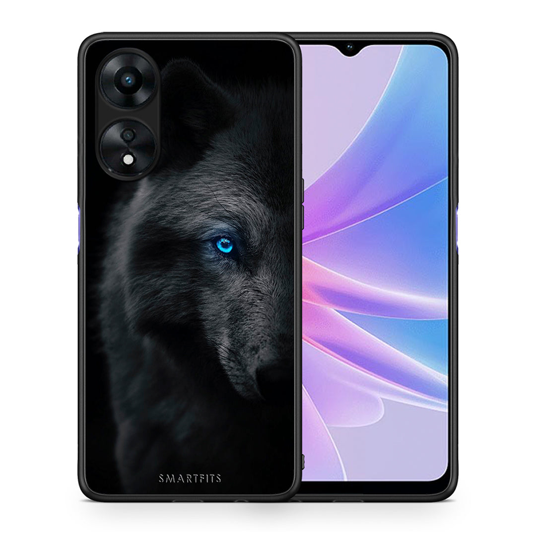Θήκη Oppo A78 Dark Wolf από τη Smartfits με σχέδιο στο πίσω μέρος και μαύρο περίβλημα | Oppo A78 Dark Wolf Case with Colorful Back and Black Bezels