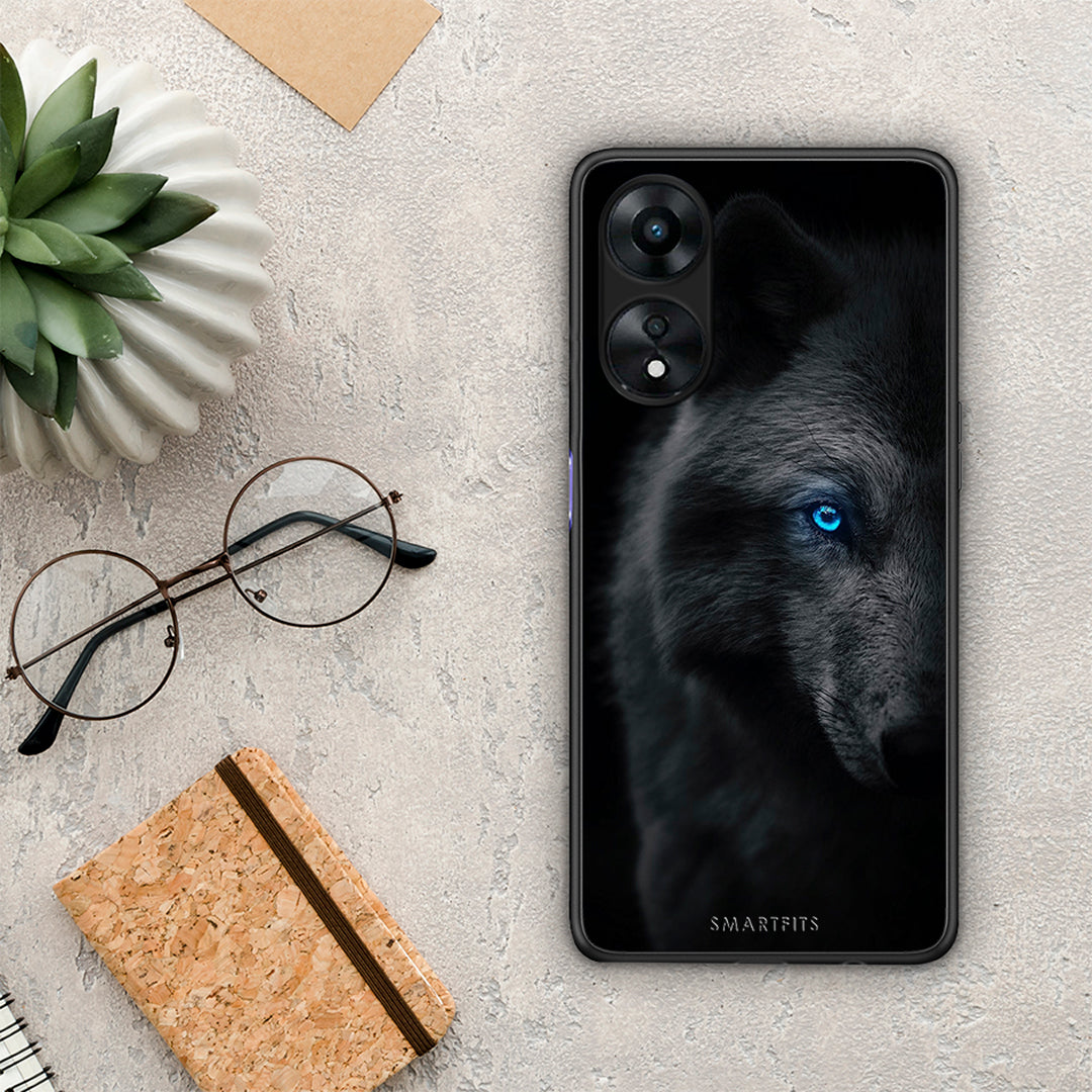 Θήκη Oppo A78 Dark Wolf από τη Smartfits με σχέδιο στο πίσω μέρος και μαύρο περίβλημα | Oppo A78 Dark Wolf Case with Colorful Back and Black Bezels