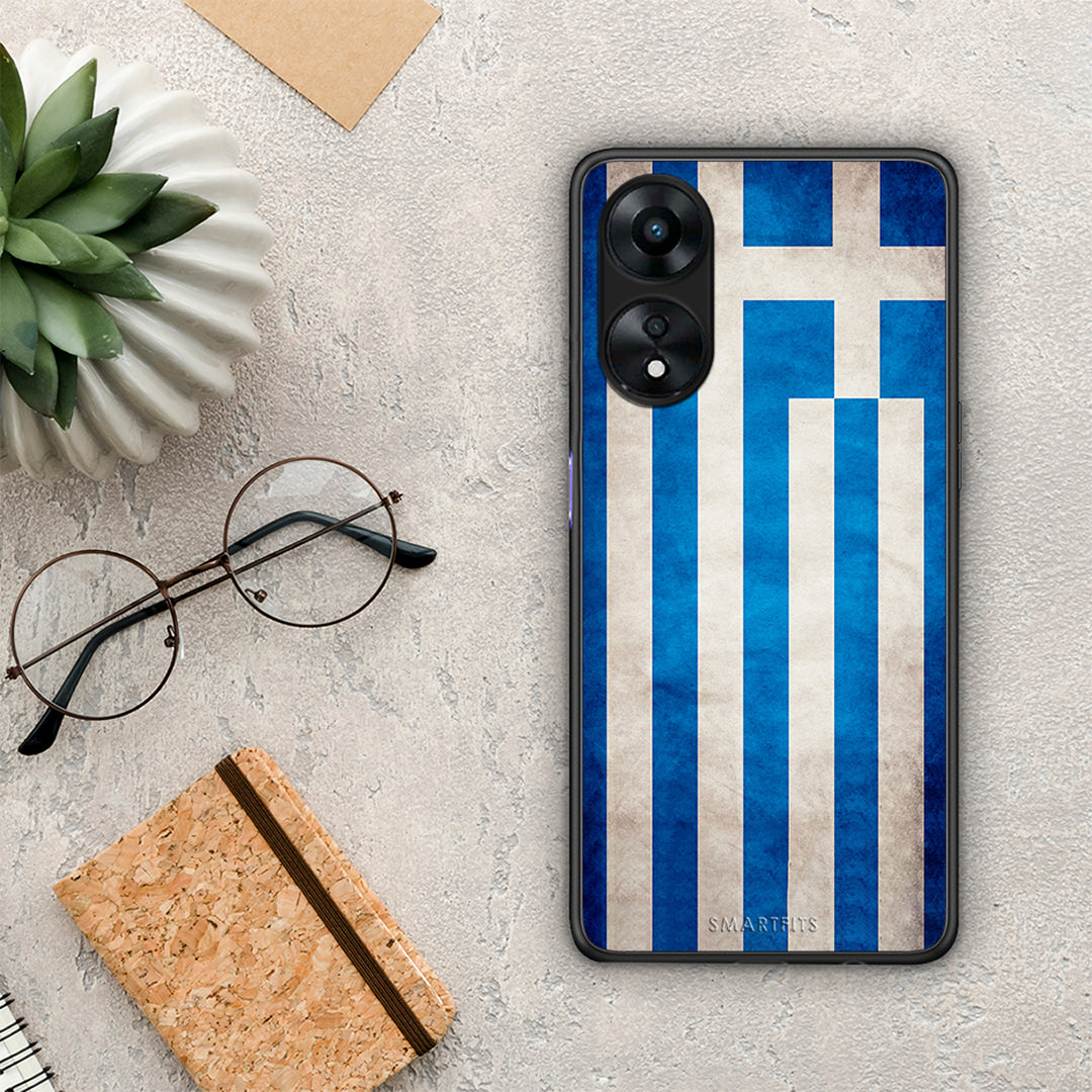 Θήκη Oppo A78 Flag Greek από τη Smartfits με σχέδιο στο πίσω μέρος και μαύρο περίβλημα | Oppo A78 Flag Greek Case with Colorful Back and Black Bezels