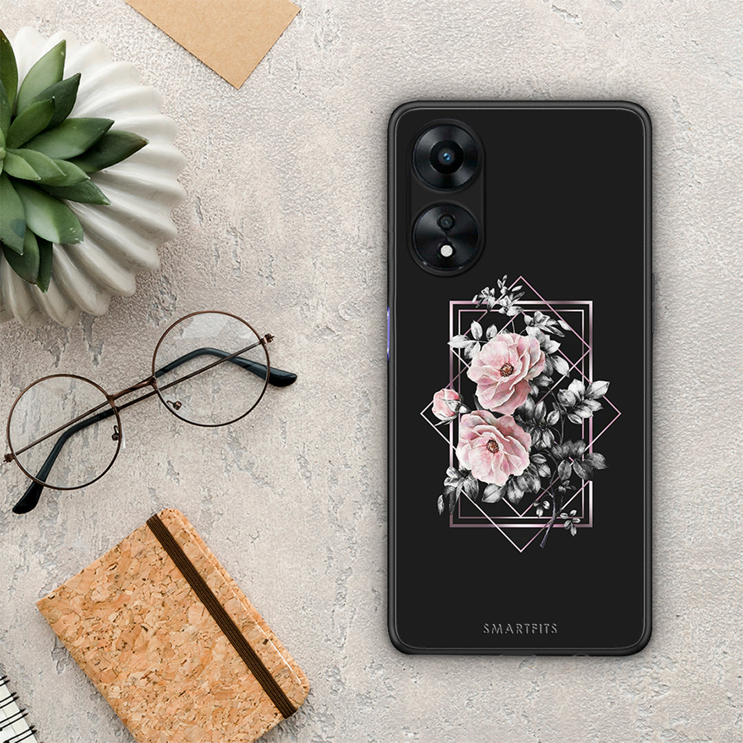 Θήκη Oppo A78 Flower Frame από τη Smartfits με σχέδιο στο πίσω μέρος και μαύρο περίβλημα | Oppo A78 Flower Frame Case with Colorful Back and Black Bezels