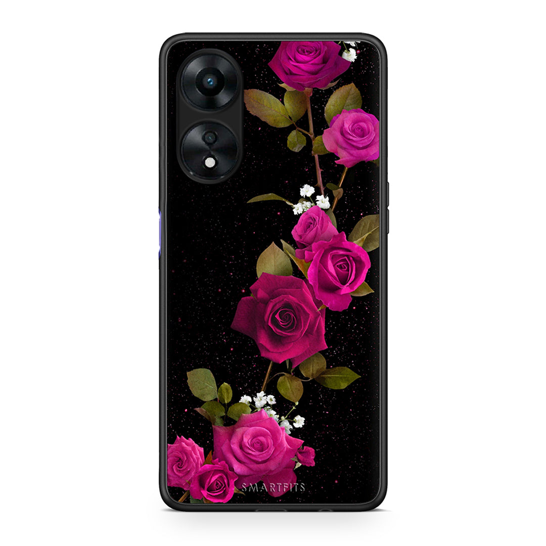 Θήκη Oppo A78 Flower Red Roses από τη Smartfits με σχέδιο στο πίσω μέρος και μαύρο περίβλημα | Oppo A78 Flower Red Roses Case with Colorful Back and Black Bezels