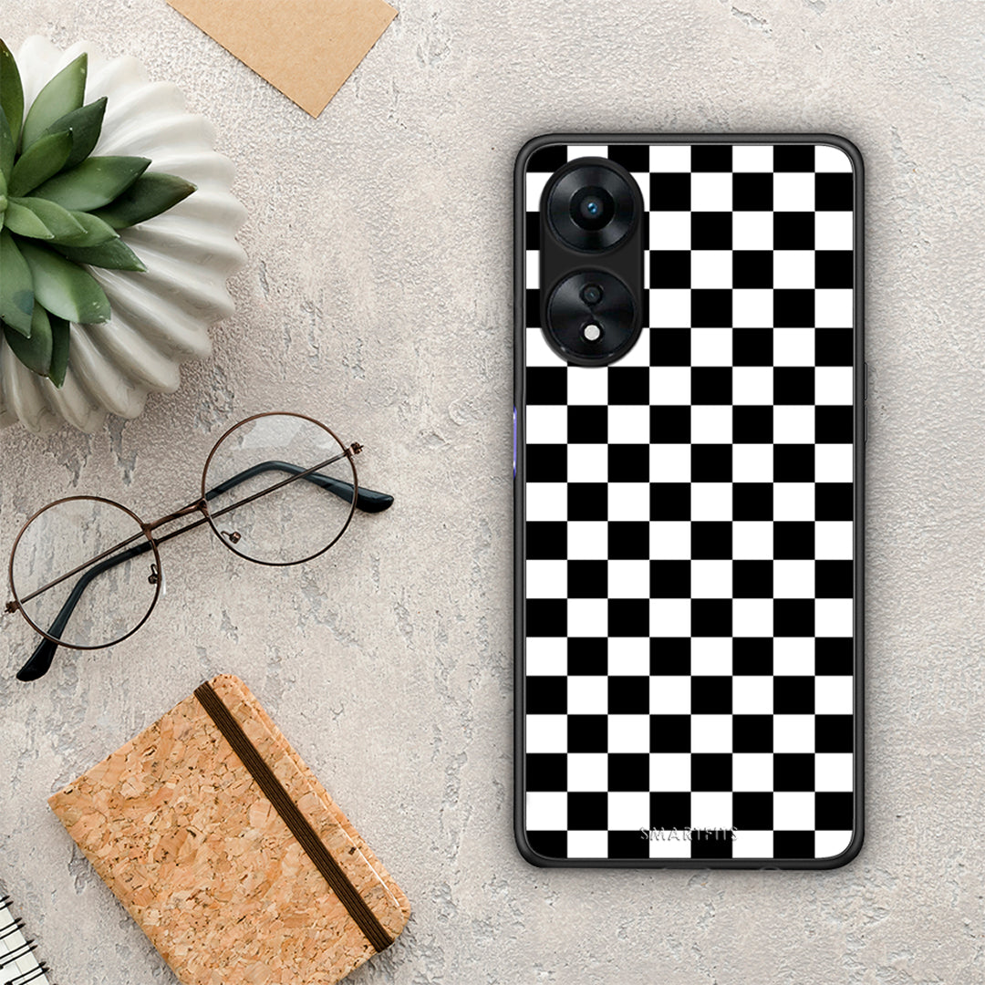 Θήκη Oppo A78 Geometric Squares από τη Smartfits με σχέδιο στο πίσω μέρος και μαύρο περίβλημα | Oppo A78 Geometric Squares Case with Colorful Back and Black Bezels