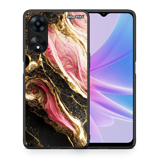 Θήκη Oppo A78 Glamorous Pink Marble από τη Smartfits με σχέδιο στο πίσω μέρος και μαύρο περίβλημα | Oppo A78 Glamorous Pink Marble Case with Colorful Back and Black Bezels