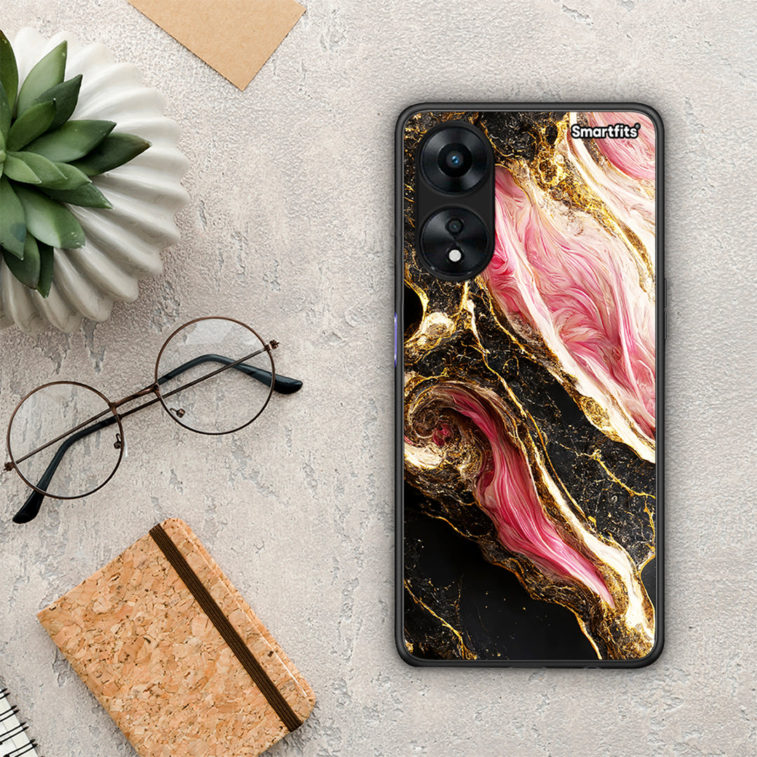 Θήκη Oppo A78 Glamorous Pink Marble από τη Smartfits με σχέδιο στο πίσω μέρος και μαύρο περίβλημα | Oppo A78 Glamorous Pink Marble Case with Colorful Back and Black Bezels