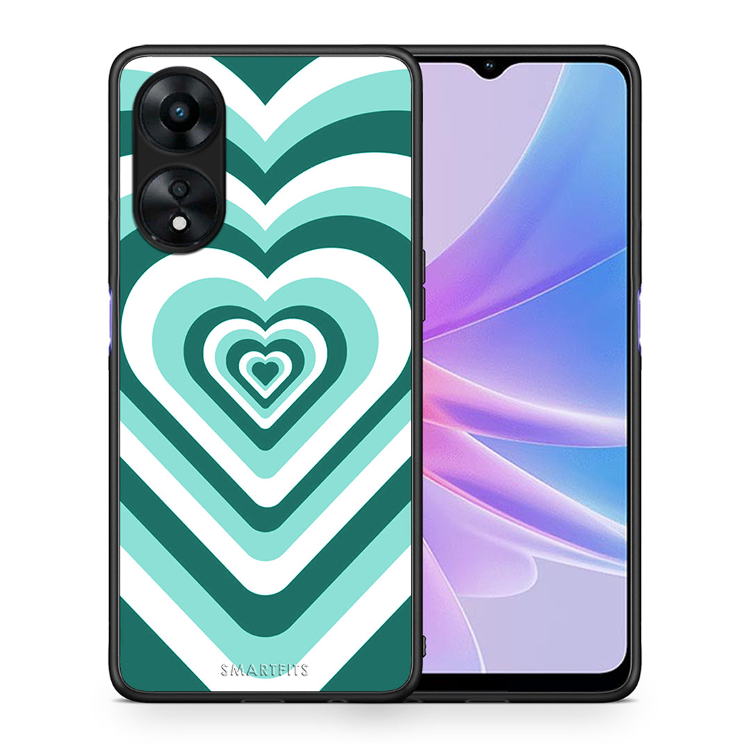 Θήκη Oppo A78 Green Hearts από τη Smartfits με σχέδιο στο πίσω μέρος και μαύρο περίβλημα | Oppo A78 Green Hearts Case with Colorful Back and Black Bezels