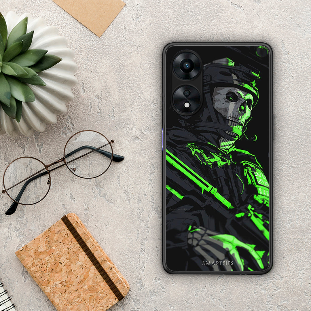 Θήκη Oppo A78 Green Soldier από τη Smartfits με σχέδιο στο πίσω μέρος και μαύρο περίβλημα | Oppo A78 Green Soldier Case with Colorful Back and Black Bezels