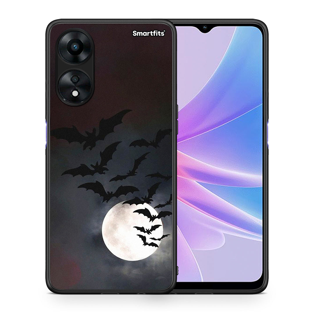 Θήκη Oppo A78 Halloween Bat Night από τη Smartfits με σχέδιο στο πίσω μέρος και μαύρο περίβλημα | Oppo A78 Halloween Bat Night Case with Colorful Back and Black Bezels