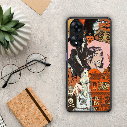 Θήκη Oppo A78 Halloween Collage από τη Smartfits με σχέδιο στο πίσω μέρος και μαύρο περίβλημα | Oppo A78 Halloween Collage Case with Colorful Back and Black Bezels
