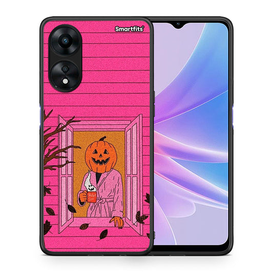 Θήκη Oppo A78 Halloween Pumpkin Lady από τη Smartfits με σχέδιο στο πίσω μέρος και μαύρο περίβλημα | Oppo A78 Halloween Pumpkin Lady Case with Colorful Back and Black Bezels