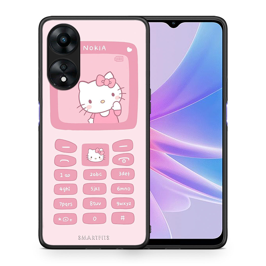 Θήκη Oppo A78 Hello Kitten από τη Smartfits με σχέδιο στο πίσω μέρος και μαύρο περίβλημα | Oppo A78 Hello Kitten Case with Colorful Back and Black Bezels